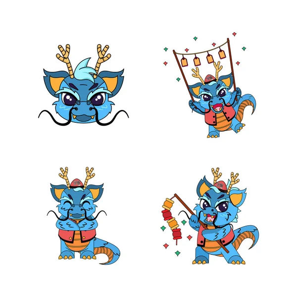 Set van leuke leeuw cartoon met traditionele kleding Zodiac teken Vector — Stockvector