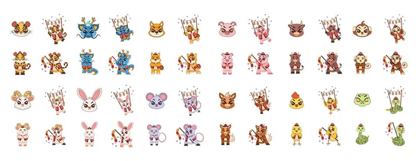 Set di simpatici cartoni animati animali segno zodiacale cinese vettoriale — Vettoriale Stock