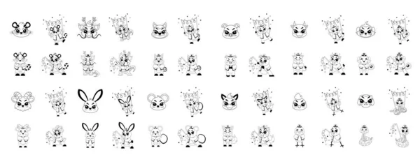Conjunto de desenhos animados de animais bonitos signo do zodíaco chinês Vector — Vetor de Stock