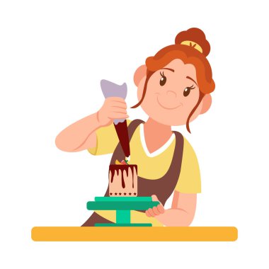 İzole edilmiş mutlu kadın tatlı taşıyıcısı yapıyor.