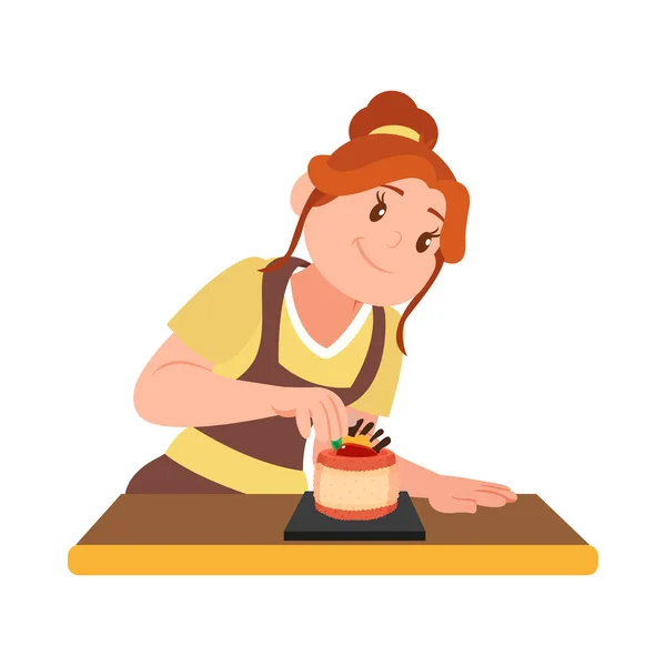 Изолированная счастливая женщина делает вектор десерта — стоковый вектор