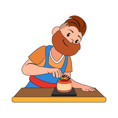 İzole edilmiş mutlu adam bir tatlı taşıyıcısı yapıyor.