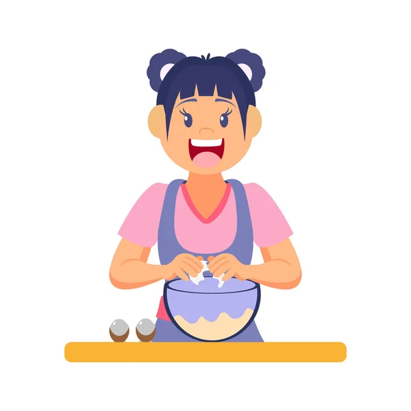 Femme heureuse isolée faisant un vecteur de dessert — Image vectorielle