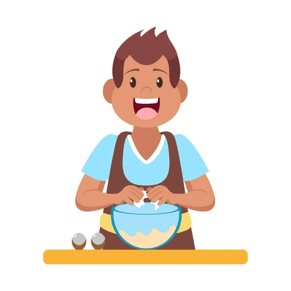 Hombre feliz aislado haciendo un postre Vector — Vector de stock