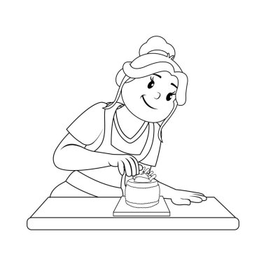 İzole edilmiş mutlu kadın tatlı taşıyıcısı yapıyor.