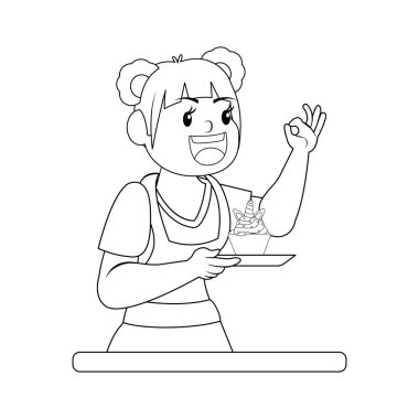 İzole edilmiş mutlu kadın tatlı taşıyıcısı yapıyor.