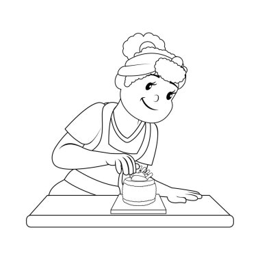 İzole edilmiş mutlu kadın tatlı taşıyıcısı yapıyor.