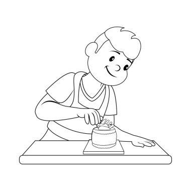 İzole edilmiş mutlu adam bir tatlı taşıyıcısı yapıyor.