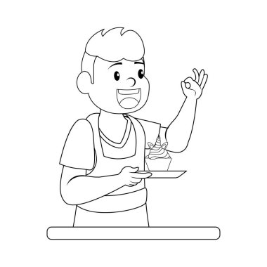 İzole edilmiş mutlu adam bir tatlı taşıyıcısı yapıyor.