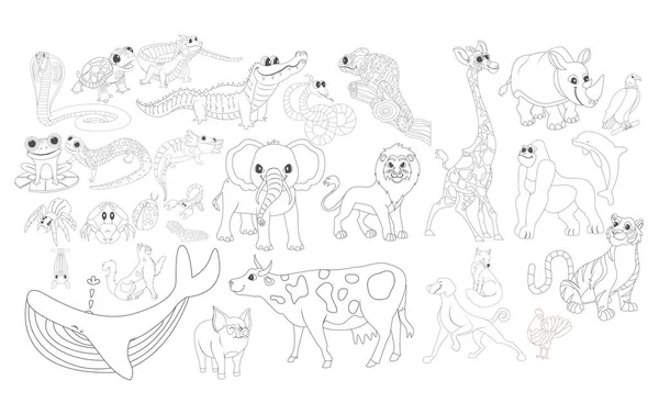 Set gruppo disegnare animali animati vettoriale illustrazione — Vettoriale Stock