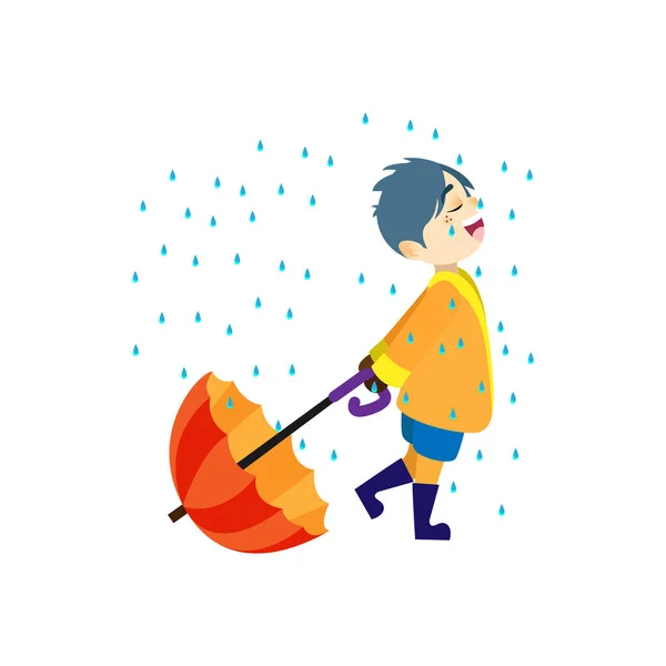 Απομονωμένο αγόρι ομπρέλα παιδιά βροχή διάνυσμα illustation — Διανυσματικό Αρχείο