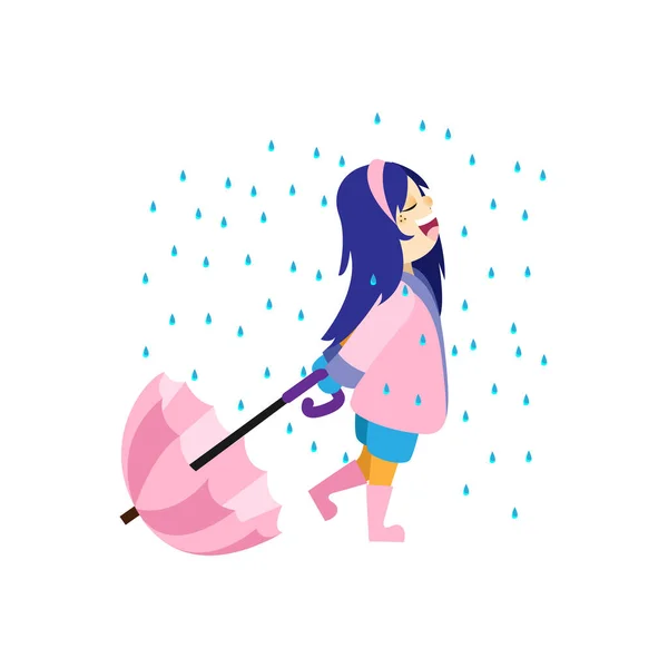İzole kız şemsiyesi çocuklar vektör çizelgesi yağmuru — Stok Vektör