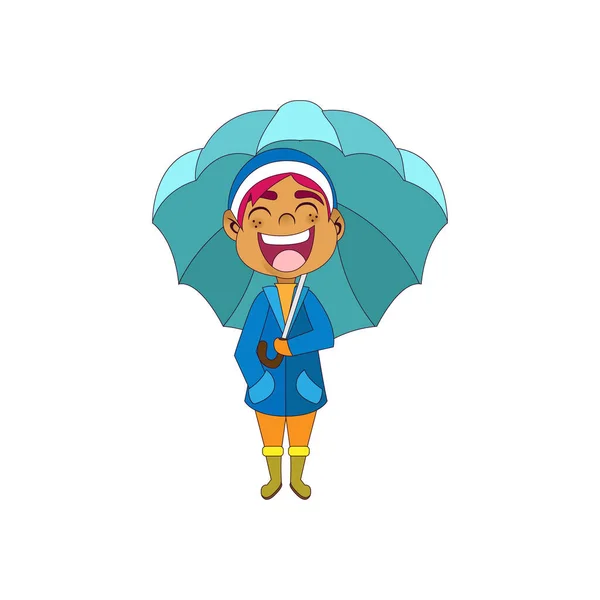 Isolated boy umbrella kids rain vector illustarion — Stock Vector