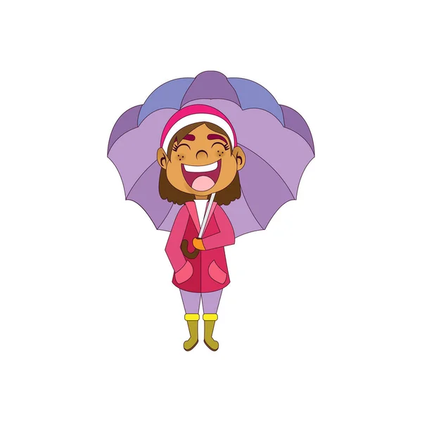 İzole kız şemsiyesi çocuklar vektör çizimi yağmuru — Stok Vektör