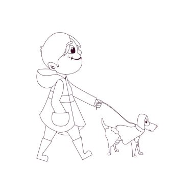 İzole edilmiş erkek köpek çocukları yağmur vektörü çizer.