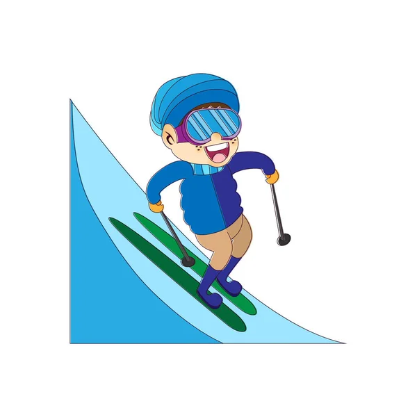 Изолированный мальчик лыжные дети дождь векторные иллюстрации — стоковый вектор