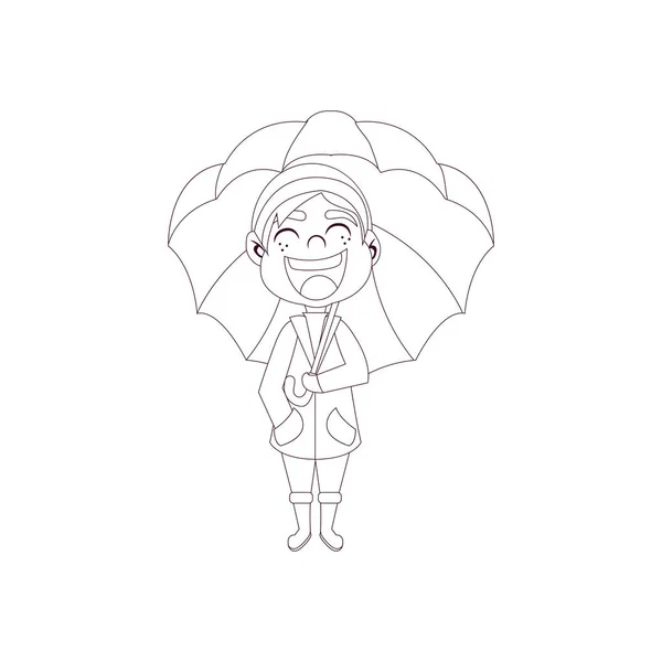 Aislado niño paraguas dibujar niños lluvia vector illustarion — Archivo Imágenes Vectoriales