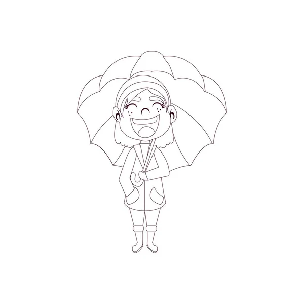 Isolierte Mädchen Regenschirm zeichnen Kinder regen Vektor Illusion — Stockvektor