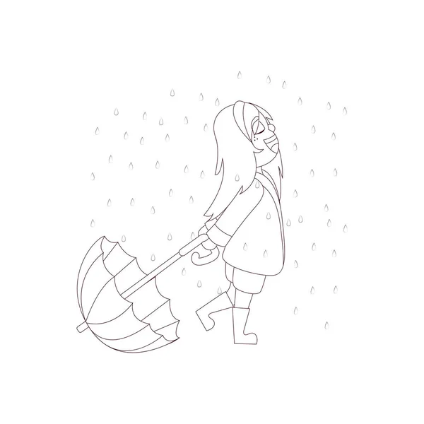 İzole edilmiş kız şemsiyesi çocukları yağmurlu vektör çizimine çekiyor — Stok Vektör