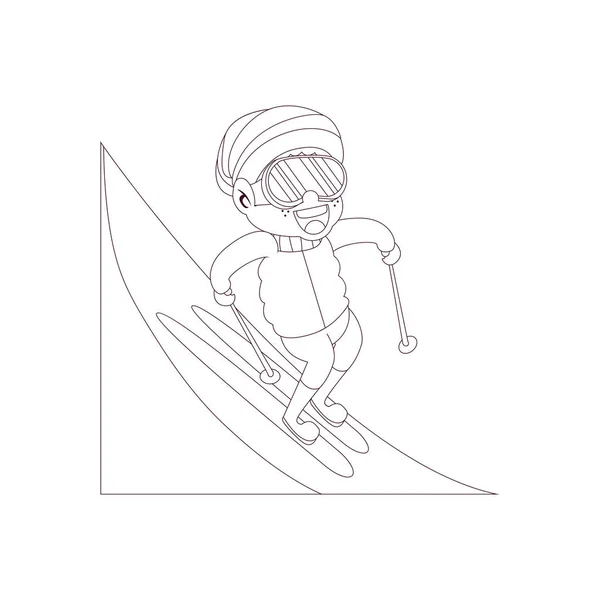Ізольований хлопчик катається на лижах малює дітей дощ Векторний ілюзіон — стоковий вектор