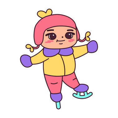 İzole kız kar kayağı kış çocukları illüstrasyon sunar