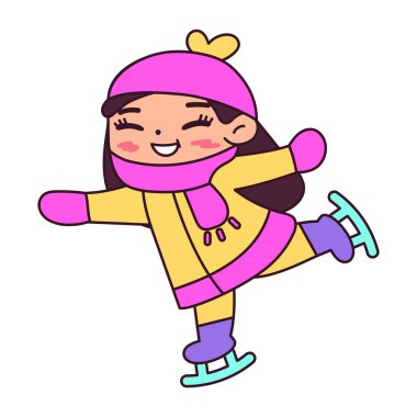 İzole kız kar kayağı kış çocukları illüstrasyon sunar