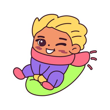 İzole çocuk. Kar masası. Kış çocukları illüstrasyon yapıyor.