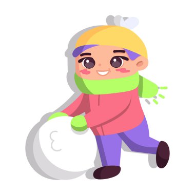 İzole edilmiş erkek topu. Kış çocukları illüstrasyon yapıyor.