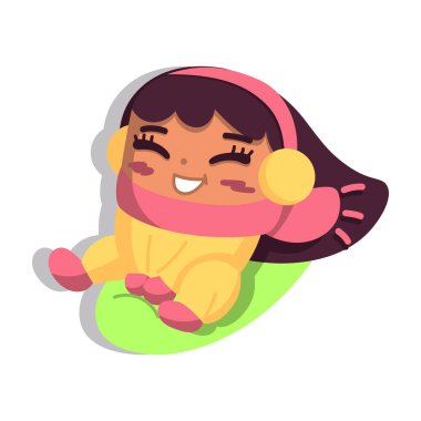 İzole edilmiş kız, kar masası kış çocukları illüstrasyon sunar.