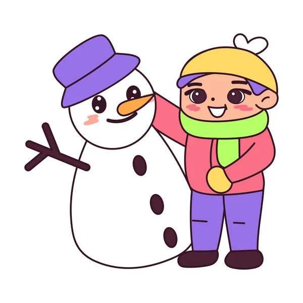 Isolated boy snowman winter kids vector illustation — Stock Vector