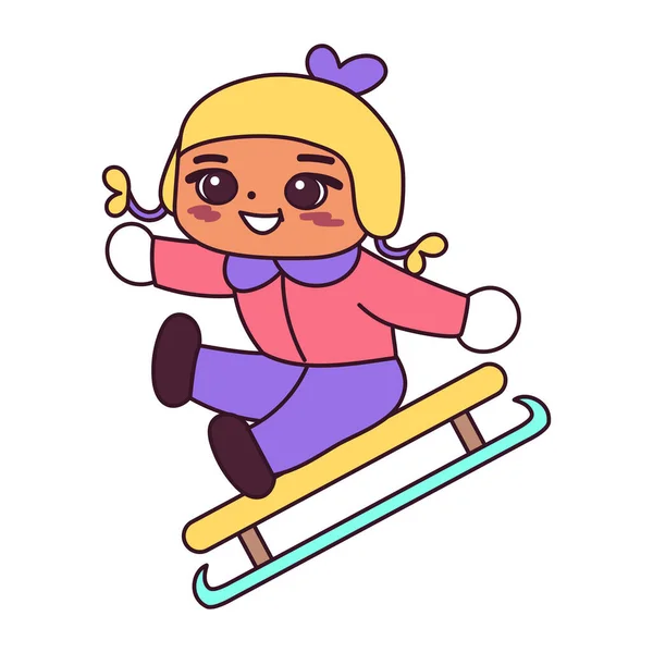 Izolované dívka lyže sníh zimní děti vektor ilustrace — Stockový vektor