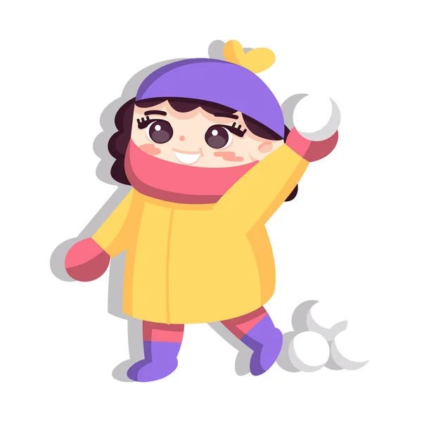 Απομονωμένο κορίτσι καπέλο μπάλα χιόνι χειμώνα παιδιά διάνυσμα θλάση — Διανυσματικό Αρχείο