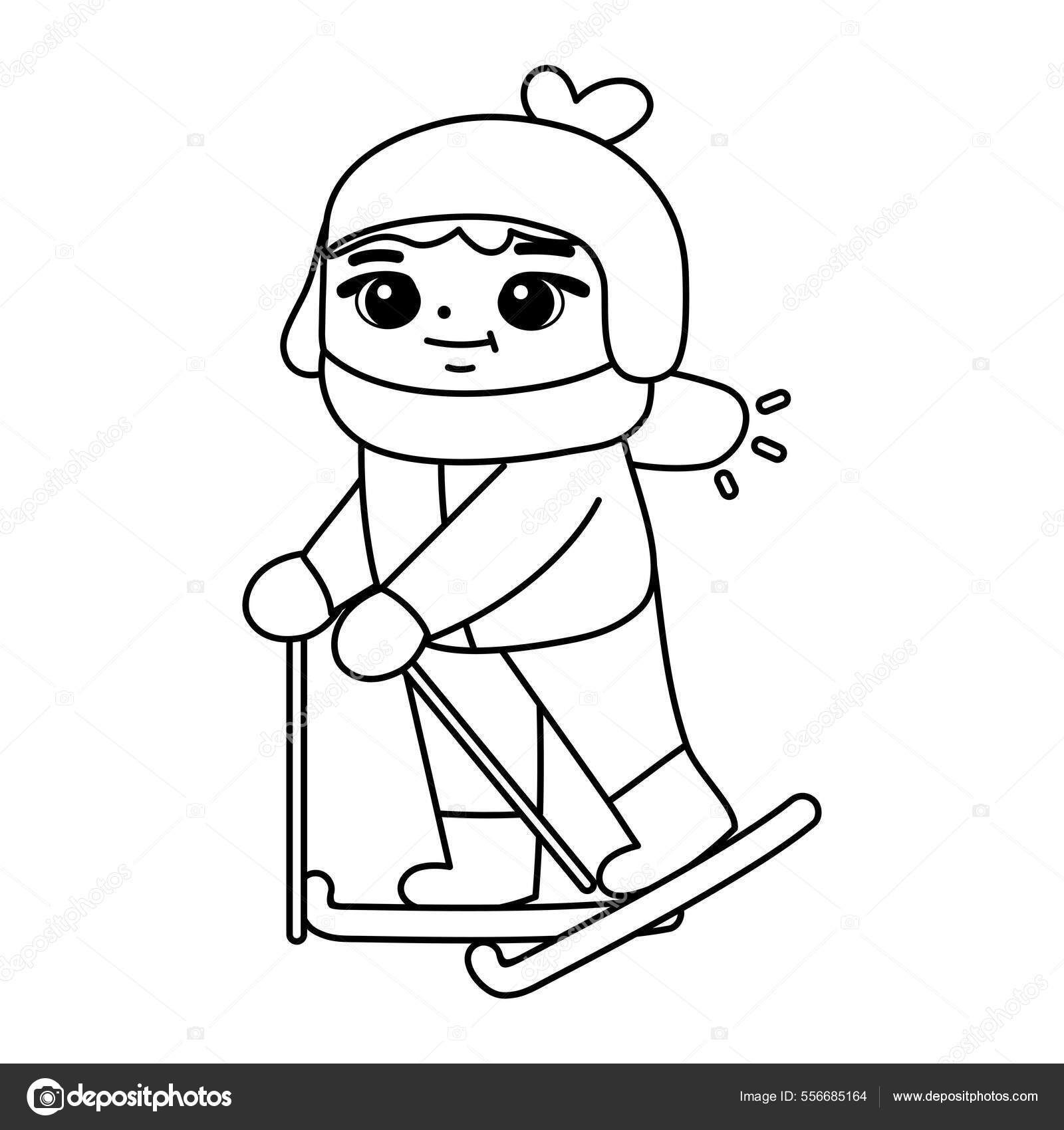 Isolated boy ski snow draw winter kids vector illustation Stock Vector