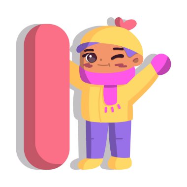 İzole çocuk. Kar masası. Kış çocukları illüstrasyon yapıyor.