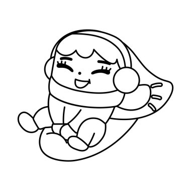 İzole edilmiş kız masası kar, kış çocukları için illüstrasyon oluşturuyor.