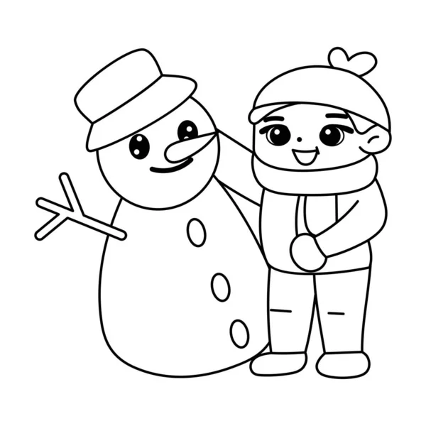 Isolated boy snowman draw winter kids vector illustation — Stock Vector