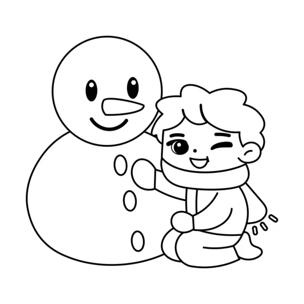Isolated boy snowman draw winter kids vector illustation — Stock Vector