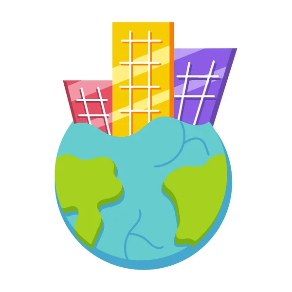 Isolado construir mundo animado energia limpa vetor ilustração — Vetor de Stock