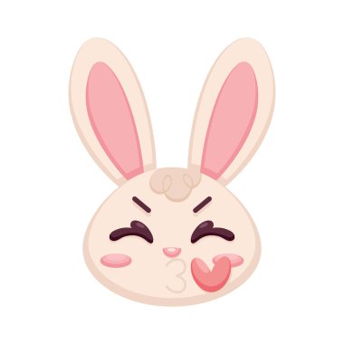 İzole edilmiş mutlu tavşan çizgi film avatarı öpücük vektörü fırlatıyor.