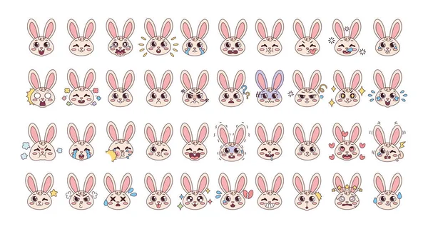 Set di avatar dei cartoni animati di coniglio con espressioni diverse Vettore — Vettoriale Stock