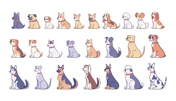 Conjunto de personagens de desenhos animados do cão raça cão Vector —  Vetores de Stock