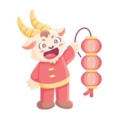 Geleneksel Çin kıyafetleriyle izole edilmiş sevimli keçi Zodiac işareti Vektör