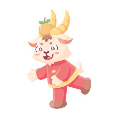 Geleneksel Çin kıyafetleriyle izole edilmiş sevimli keçi Zodiac işareti Vektör
