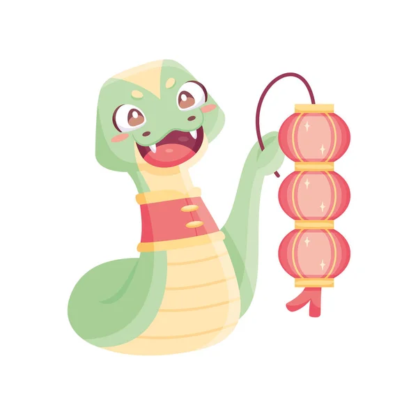 Serpent mignon isolé avec des vêtements chinois traditionnels signe du zodiaque vecteur — Image vectorielle