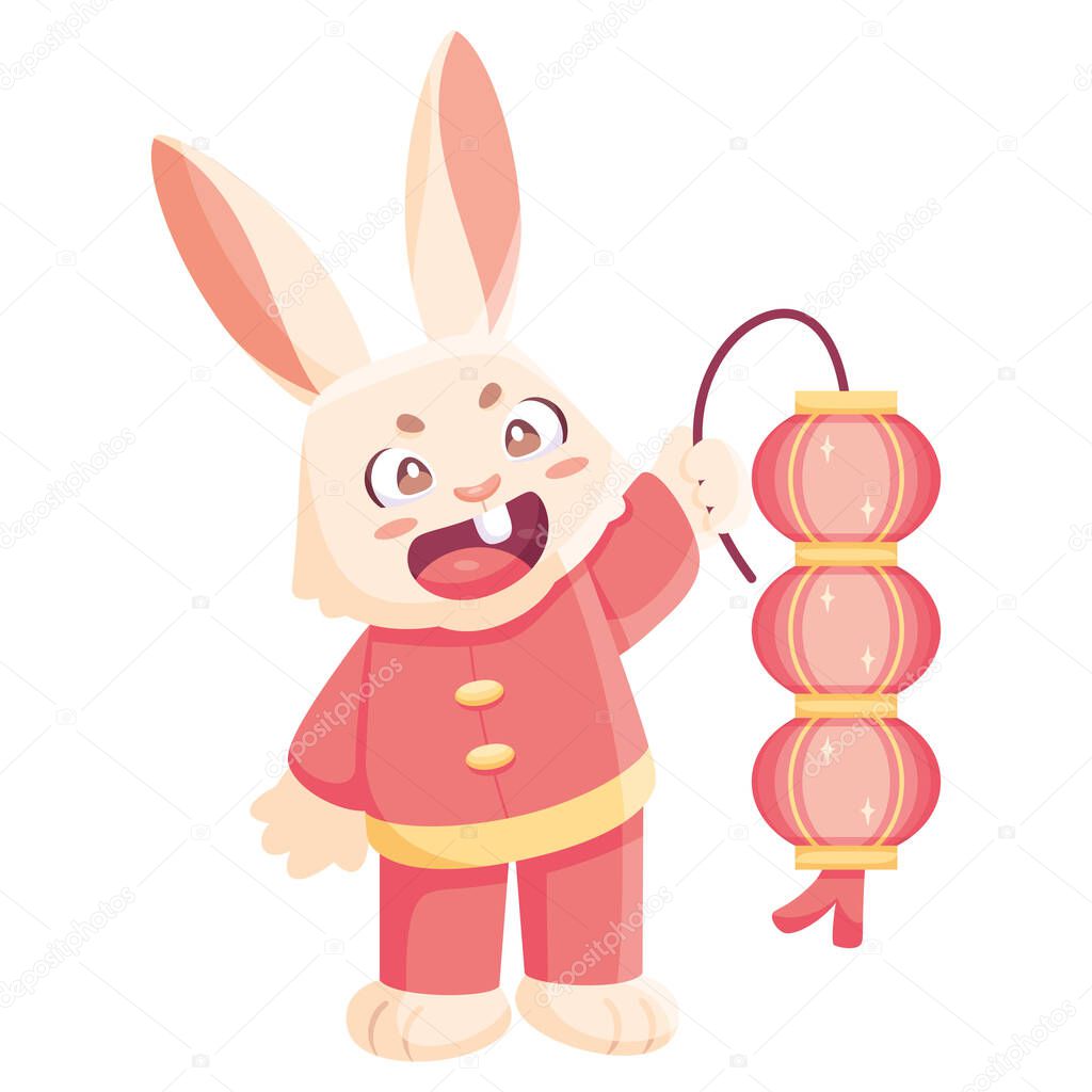 Isolated cute rabbit with traditional chinese clothes Zodiac sign Vector