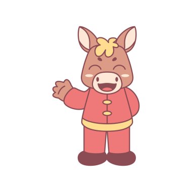 Geleneksel Çin kıyafetleriyle izole edilmiş şirin at Zodyak işareti Vektör