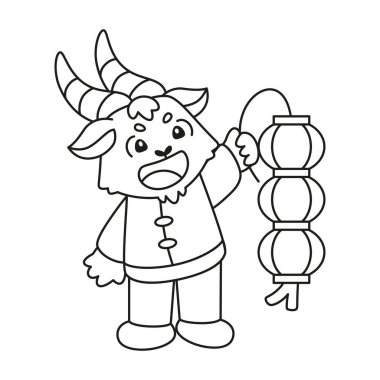 Geleneksel Çin kıyafetleriyle izole edilmiş sevimli keçi Zodiac işareti Vektör