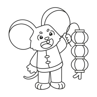 Geleneksel Çin kıyafetleriyle izole edilmiş sevimli fare Zodiac işareti Vektör