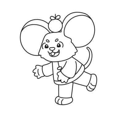 Geleneksel Çin kıyafetleriyle izole edilmiş sevimli fare Zodiac işareti Vektör