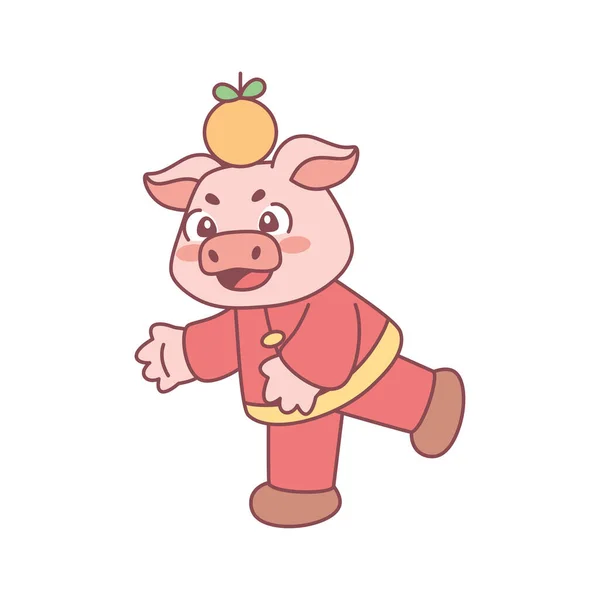 Cochon mignon isolé avec des vêtements chinois traditionnels signe du zodiaque vecteur — Image vectorielle